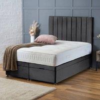 BSSPOKE Aria Ottoman Divan Bed Plush Velvet 54 Panel Headboard & Mattress in Charcoal | Size: Small Double