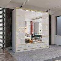 Sliding Wardrobes 4U Modern Gloss Wardrobe with LED Light & Mirror Doors 203220cm in White