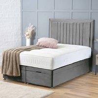 BSSPOKE Canes Ottoman Divan Bed Plush Velvet 54 Headboard & Mattress in Grey | Size: King