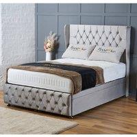 BSSPOKE Bella Ottoman Divan Bed Plush Velvet 54 Headboard & No Mattress in Silver | Size: King