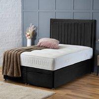 BSSPOKE Canes Ottoman Divan Bed Plush Velvet 54 Headboard & Mattress in Black | Size: Super King