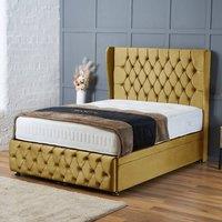 BSSPOKE Bella Ottoman Divan Bed Plush Velvet 54Headboard &Footboard Mattress in Mustard | Size: King