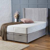 BSSPOKE Charlotte Ottoman Divan Bed Plush Velvet 54 Headboard & No Mattress in Silver | Size: Small Double