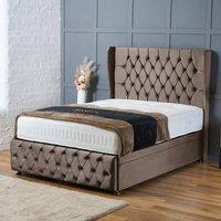 BSSPOKE Bella Ottoman Divan Bed Plush Velvet 54 Headboard & No Mattress in Taupe | Size: Single