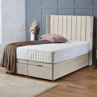 BSSPOKE Hannah Ottoman Divan Bed Plush Velvet 54 Headboard & Mattress in Cream | Size: Double