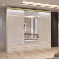MN Furniture High Gloss Sliding Mirror Wardrobe - LED Light 253cm x 220cm in White | Size: 253 cm x 220 cm