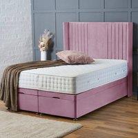 BSSPOKE Charlotte Ottoman Divan Bed Plush Velvet 54 Headboard & No Mattress in Pink | Size: Double