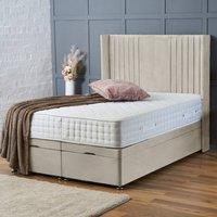 BSSPOKE Charlotte Ottoman Divan Bed Plush Velvet 54 Headboard & Mattress in Cream | Size: Super King