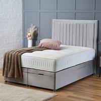 BSSPOKE Canes Ottoman Divan Bed Plush Velvet 54 Headboard & Mattress in Silver | Size: Single