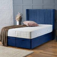 BSSPOKE Charlotte Ottoman Divan Bed Plush Velvet 54 Headboard & Mattress in Blue | Size: Double