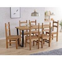 Core Products Texas Antique Waxed Pine 150cm Dining Table with 6 Black Pine Chairs