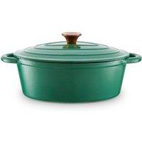 Tower BO800252GRN Oval Cast Iron Casserole Dish with Durable Enamel Interior, 29cm, Verdigris Green