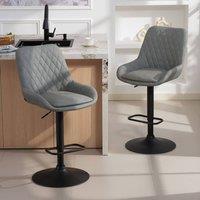 HOMCOM PU Leather Padded Bar Stools Set of 2 with Metal Base, Light Grey