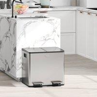 HOMCOM 2x15L Dual Kitchen Bin Pedal Bin for Recycling & Waste, Silver Tone | Size: Small