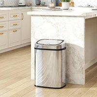 HOMCOM 50L Sensor Bin, Stainless Steel Kitchen Bin with Automatic Close in Silver