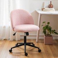 HOMCOM Desk Chair, Fluffy Swivel Office Chair for Makeup Vanity in Pink
