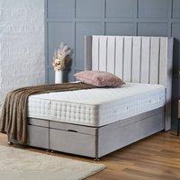 BSSPOKE Hannah Ottoman Divan Bed Plush Velvet 54 Headboard & Mattress in Silver | Size: Single