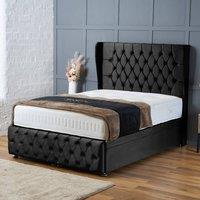 BSSPOKE Bella Ottoman Divan Bed Plush Velvet 54 Headboard & No Mattress in Black | Size: King