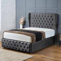 BSSPOKE Bella Ottoman Divan Bed Plush Velvet 54 Headboard & No Mattress in Charcoal | Size: Small Double