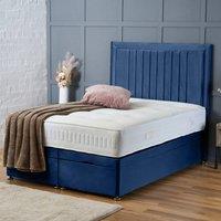 BSSPOKE Canes Ottoman Divan Bed Plush Velvet 54 Headboard & No Mattress in Blue | Size: Single