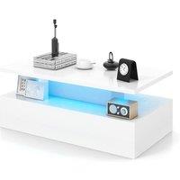 Costway Modern 2Tier Coffee Table Center Table w/ Adjustable LED light in White