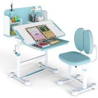 Gymax Tilting Study Desk & Chair Set For 3+ Years Old Height-Adjustable in Baby Blue