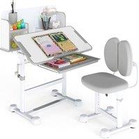 Gymax Tilting Study Desk & Chair Set For 3+ Years Old Height-Adjustable in Grey