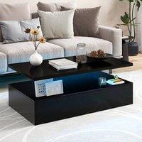 Costway 2-Tier Coffee Table Modern Center Table Cocktail Table W/ LED light in Black