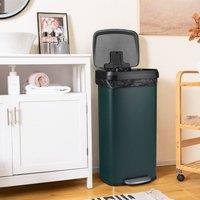 Costway 68L Recycling Pedal Bin Stainless Steel Kitchen Bin in Dark Green