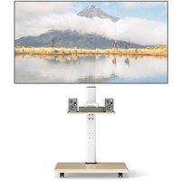 Costway Rolling TV Stand Mobile TV Cart for 32-75 TVs W/Shelf&30 Tilt Mount in Natural