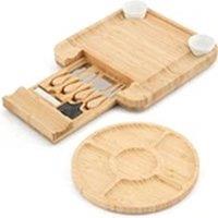 Havendro Bamboo Cheese Board Set with Stainless Steel Food Platter in Natural