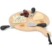Havendro Bamboo Wooden Cheese Board Round Set Fork Knives in Natural