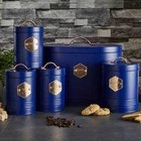 Havendro Navy Blue Kitchen Canister Set Tea Coffee Sugar Biscuit Tin Bread Bin
