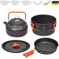 VOGREX Camping Cookware Kit Hiking Picnic Cooking Pot Pan Set in Black