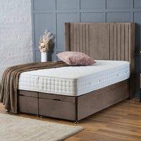 BSSPOKE Charlotte Ottoman Divan Bed Plush Velvet 54 Headboard & No Mattress in Taupe | Size: Super King