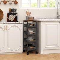 HOMCOM Storage Trolley Mobile Utility Cart for Kitchen Office in Black