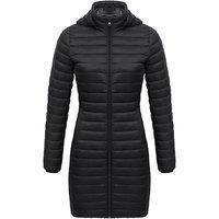 MODISHION Women's Mid-Length Lightweight Padded Coat with Detachable Hood in Black | Size: XL