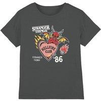 Stranger Things Hellfire Hearts Kids T-Shirt, Charcoal | Size: 7-8 Years
