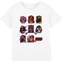 Stranger Things Character Badges Kids T-Shirt, White | Size: 9-11 Years