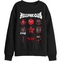 Stranger Things Hellfire Badges Kids Sweatshirt, Black | Size: 7-8 Years