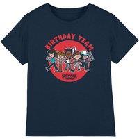 Stranger Things Birthday Team Cartoon Kids T-Shirt, Navy | Size: 12-13 Years