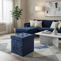 Snug City Crushed Velvet Square Storage Box with Lid Elegant Organizer Any Room in Navy | Size: Small