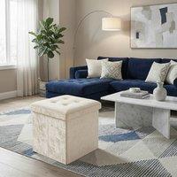 Snug City Crushed Velvet Square Storage Box with Lid Elegant Organizer Any Room in Cream | Size: Small