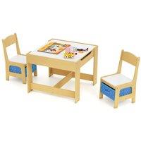 Gymax 3-In-1 Activity Table Toddler Table & Chair Set With Storage Drawer in Natural