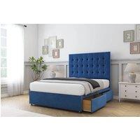 Sloomy Alabama Plush Divan Bed Set 2 Drawers Foot-End With 26 Strutted Headboard in Navy | Size: Double