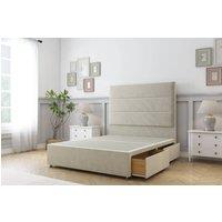 Sloomy Texas Plush Divan Bed Set 2 Drawers Same Side With 26 Strutted Headboard in Cream | Size: Small Single