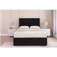Sloomy Highbury Plush Divan Bed With Mattress No Drawers With 26 Strutted Headboard in Black | Size: Small Double