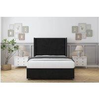 Sloomy Devonshire Plush Divan Set No Drawers-54 Wingback in Black | Size: Single