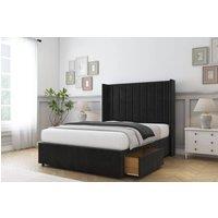 Sloomy Falcon Plush Divan Set 2 Drawers-54 Wingback in Black | Size: Double