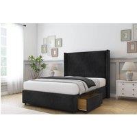 Sloomy Stratford Naples Divan Set 2 Drawers-54 Wingback-Footboard in Black | Size: Double